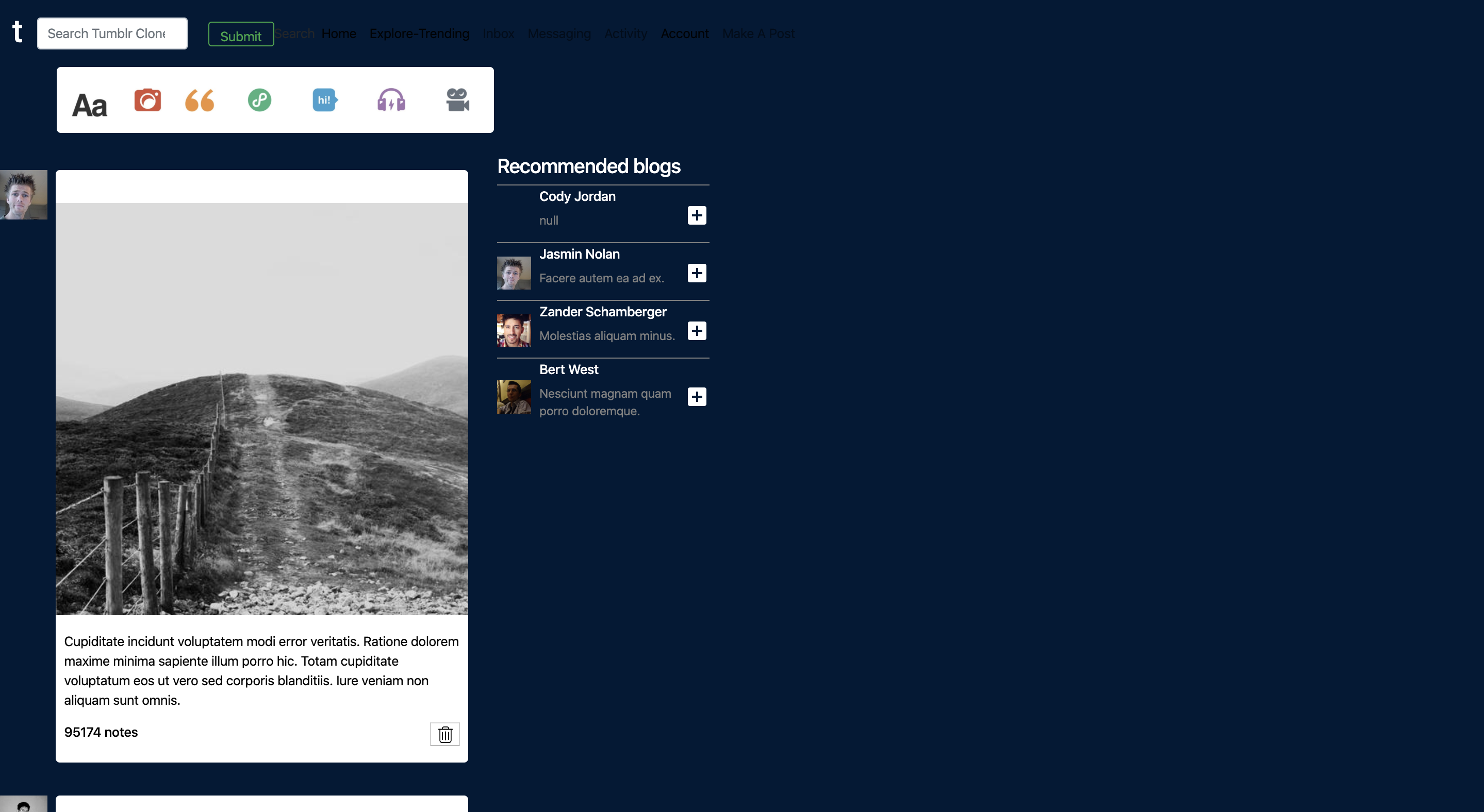 Screenshot of Tumblr Clone